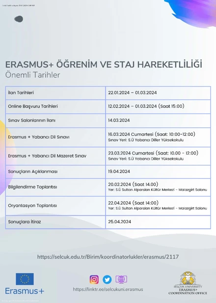 Erasmus+ Öğrenim ve Staj Hareketliliği Başvuru İlanı Yayınlanmıştır